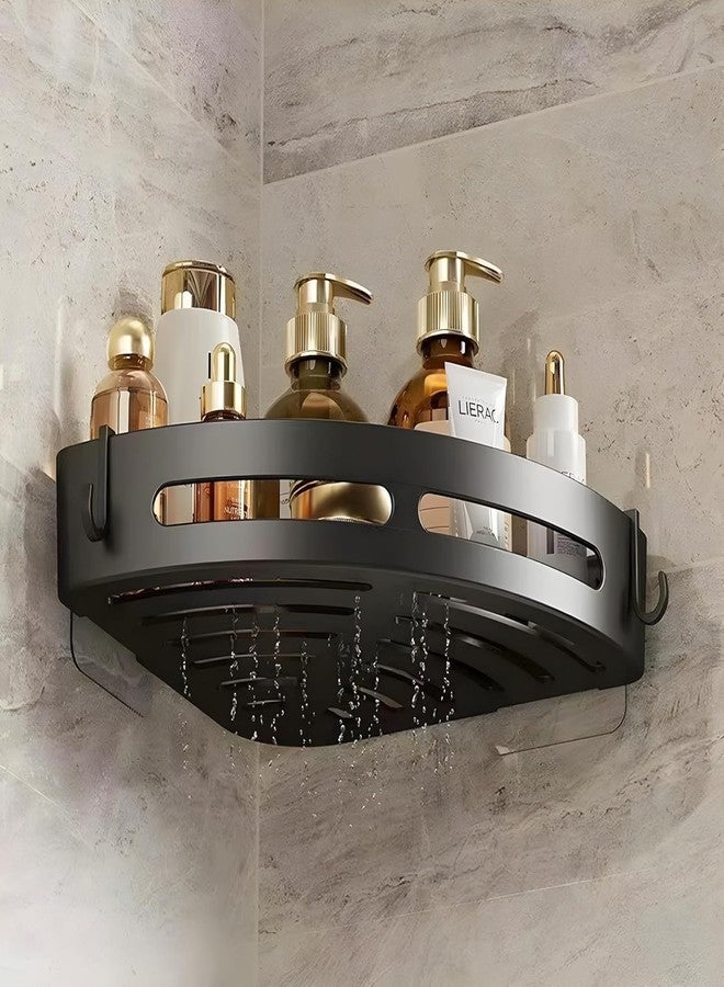 iSTAR Self-Adhesive Wall Mount Bathroom Corner Shelf Rack Organizer | Plastic Storage Shelves for Toiletries, Accessories & Kitchen Use - Black (1) - Image 2